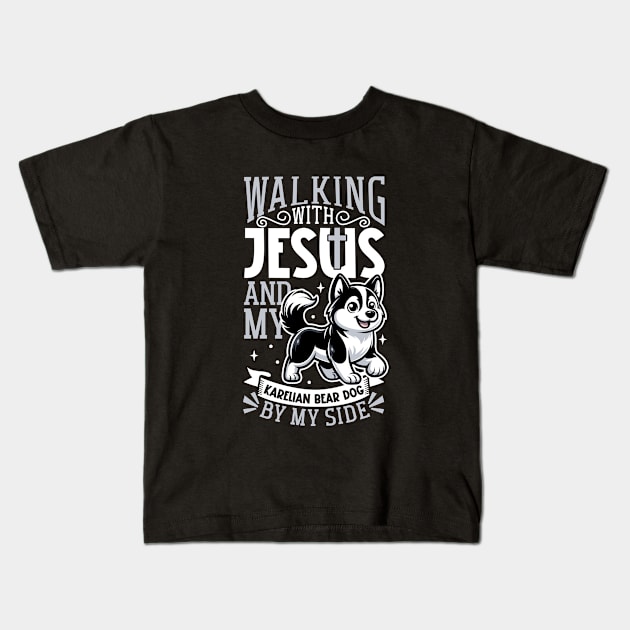 Jesus and dog - Karelian Bear Dog Kids T-Shirt by Modern Medieval Design